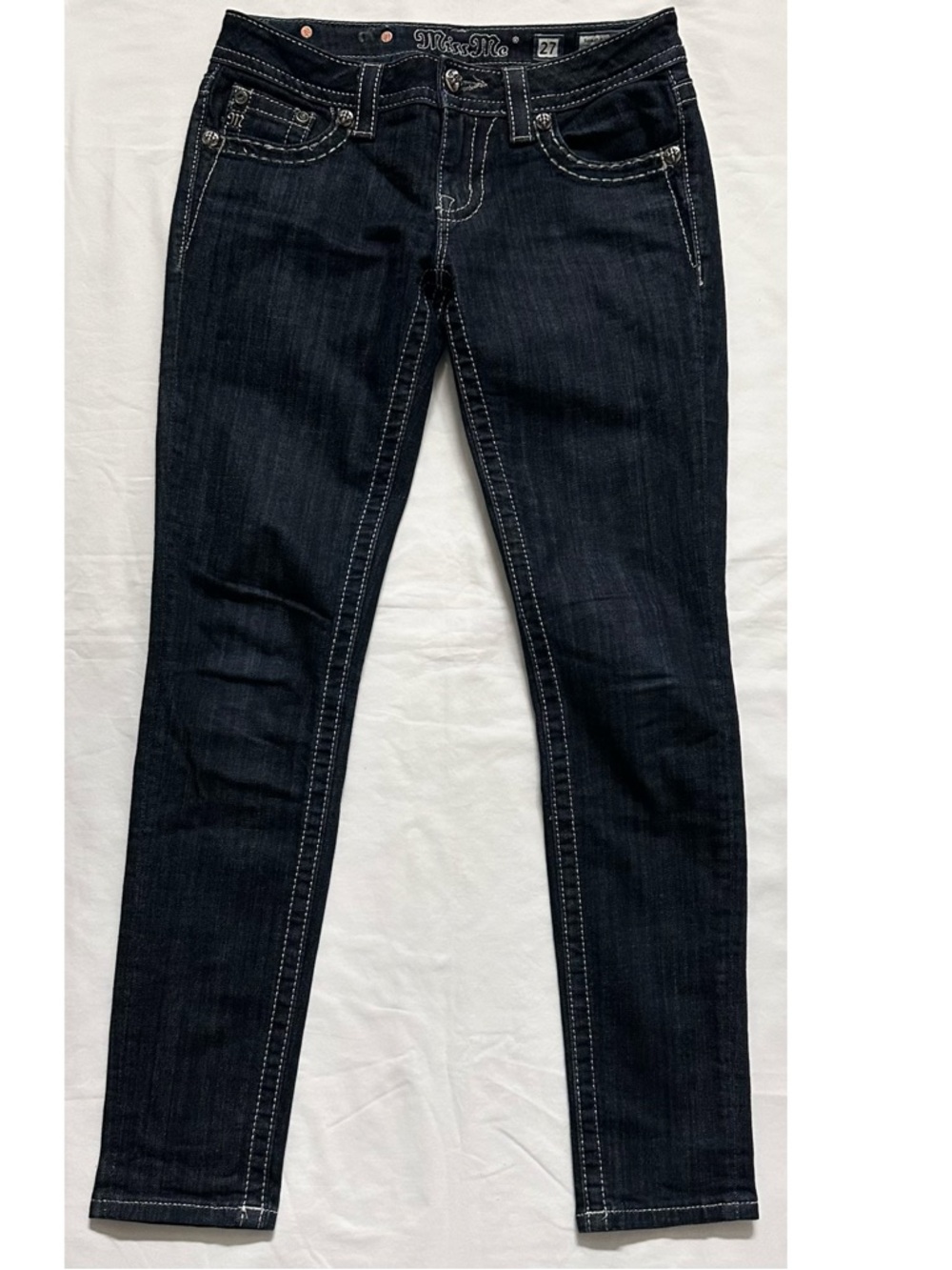 Miss Me Signature Skinny Jeans Women’s 27 Dark Wash Embellished Stretch Denim